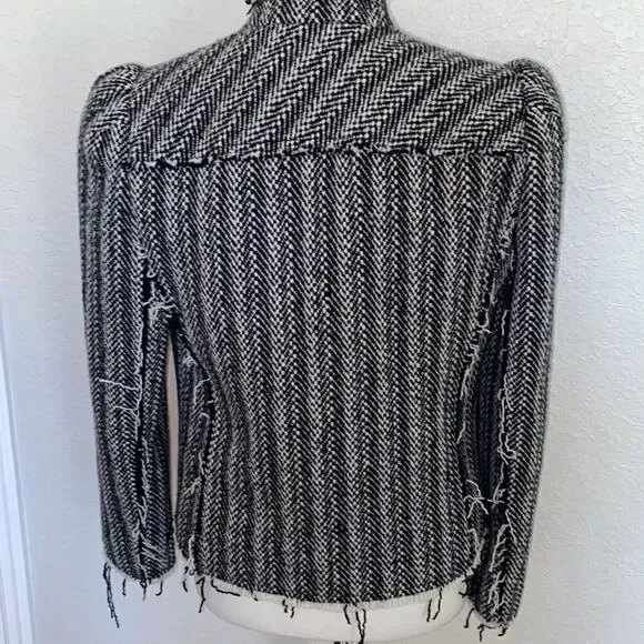 NWT Tory Burch Sammy Herringbone Tweed Raw Edge Double Breast Jacket Sz 8 - Picture 6 of 13